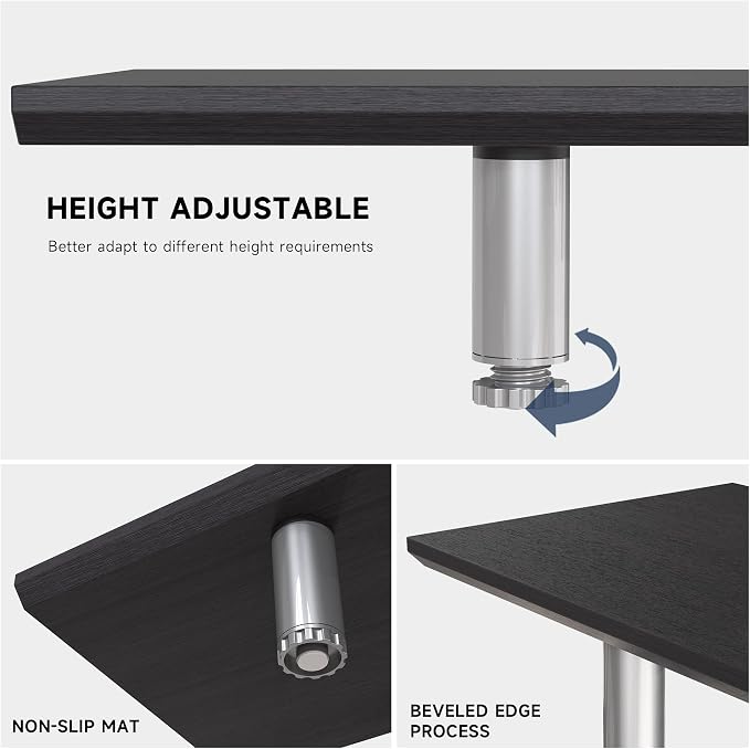 Fenge 39.4” Dual Monitor Stand with Height Adjustable Legs, Black | Wooden & Steel, Ergonomic Height 3.6" to 4.4", Underneath Storage, Holds up to 99lbs, Laptop Monitor Stand for Home Office