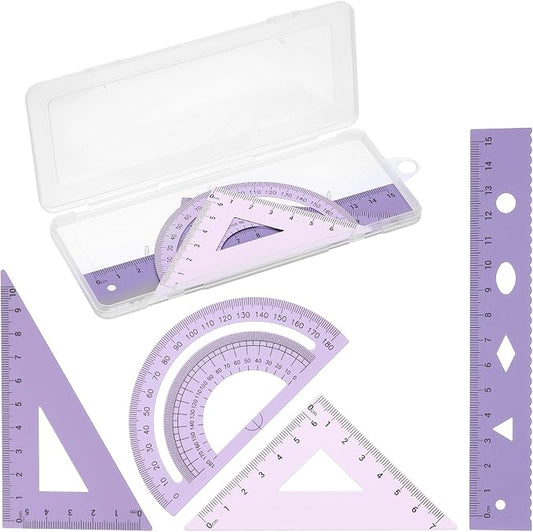 PATIKIL Geometry Set, 6 Inch Aluminum Ruler & 2 Triangles, Metal Protractor Ruler Math Drafting Measuring Tool for Home Office Math Drawing Engineering Art,Gradient Purple