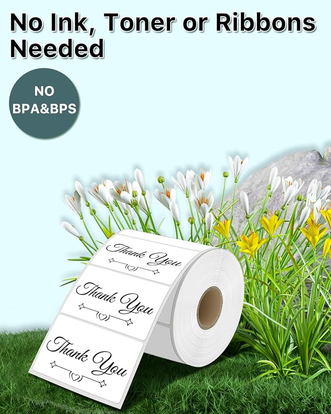 iEager 3" x 2" Thermal Labels, Durable Thermal Printer Stickers, White | Self-Adhesive Rectangle Label with Perforation Line, 500 Labels/Roll