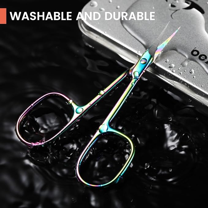 BEZOX Curved Cuticle Scissors - Precision Manicure Scissor Nail Cuticle Trimmer, Professional Stainless Steel Nail Scissors for Cuticle Care, Cuticle Cutter Small Scissors for Women - Rainbow
