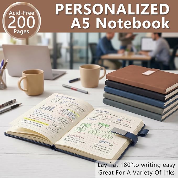Personalized Journal Notebook with Name, Custom Text Leather Notebooks, 20+ Design Styles, 3D Engrave Hardcover Executive Notebooks for Work, Personalized Gifts for Women and Men, Business Gifts