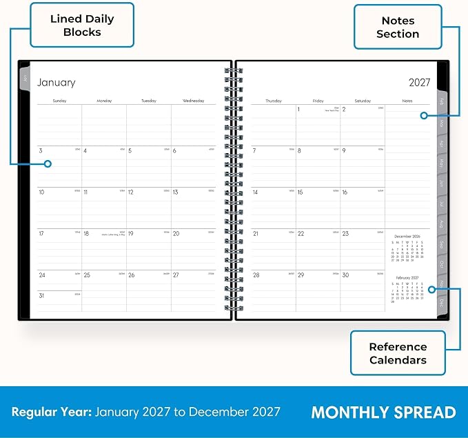 Blue Sky 2027 Weekly & Monthly Planner Calendar, 7"x9", Enterprise | January 2027 - December 2027, Flexible Cover, Durable Twin Wire Binding, Laminated Tabs