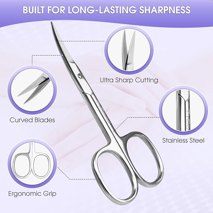 Curved Cuticle Scissors Stainless Steel Manicure Scissors for Nails | Curved stainless steel blade, cuticle and hangnail trimming, ergonomic grip, salon and home use, precision tips