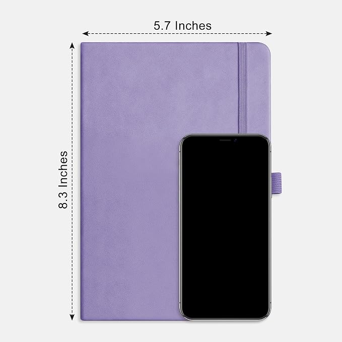 RETTACY Lined Journal Notebook, 192 Numbered Pages, A5 Size (5.7'' x 8.3'') | Leather Hardcover, 100 GSM Thick Paper, for Men & Women, Journaling, Writing, Work & Office (Purple)
