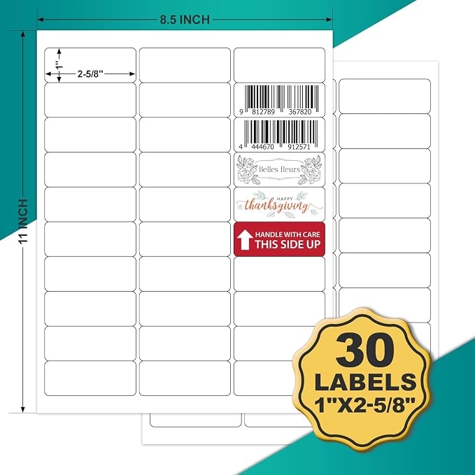 Address Labels 1" x 2-5/8" Matte Sticker Paper, 30 Up 250 Sheets (7500 Labels), Printable Shipping Mailing Labels for Inkjet & Laser Printer, White Blank Label Sheets for Small Business & Office