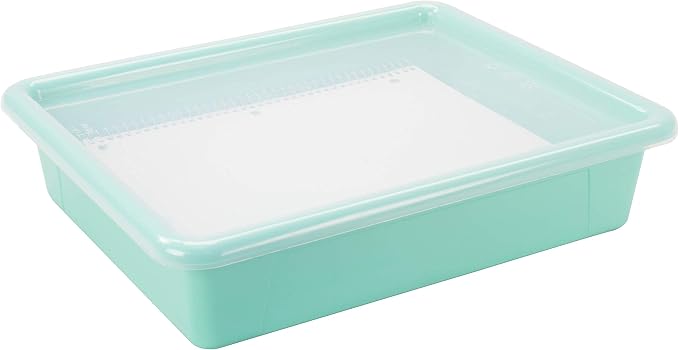 Storex Letter Size Flat Storage Tray – Organizer Bin with Non-Snap Lid for Classroom, Office and Home, Teal, 5-Pack (62541A05C)