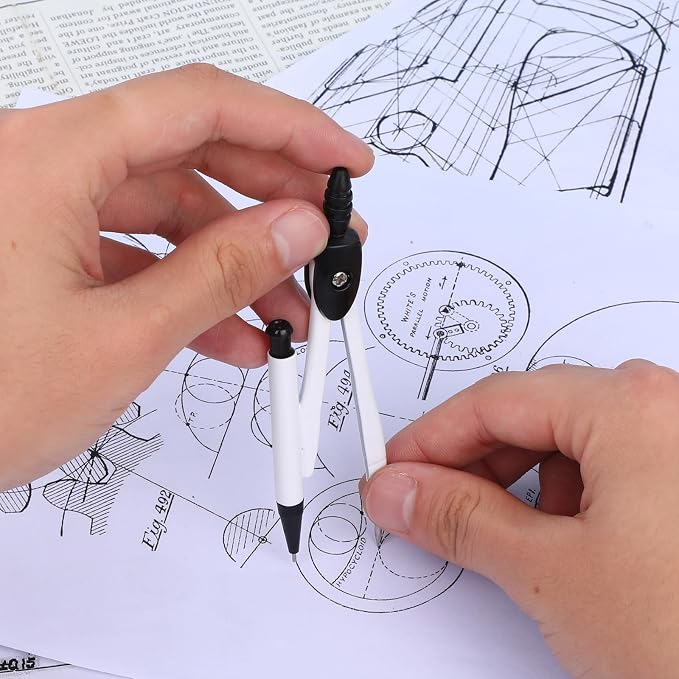 Student Protractor and Compass Set, 3 Pcs Geometry Math Set, 12 Inch Plastic Clear Ruler, Compass for Geometry and 180 Degree 6 Inch Protractor for Drawing Measuring School Office (Classic)