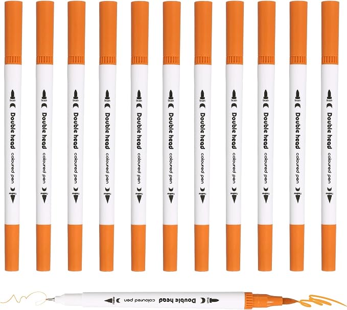 PATIKIL 12Pack Dual Brush Markers, Orange Watercolor Fine and Brush Tips Pens Colored Marker Calligraphy Coloring Art Supplies Set for Coloring Book Illustration Sketching Journaling