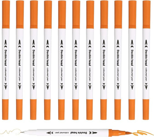 PATIKIL 12Pack Dual Brush Markers, Orange Watercolor Fine and Brush Tips Pens Colored Marker Calligraphy Coloring Art Supplies Set for Coloring Book Illustration Sketching Journaling