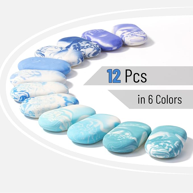 Mr. Pen- Marble Pencil Erasers, 12 Pack, 1" x 2" | Soft Rubber Marble Pencil Erasers for School, Office, Art Sketching, Homework, Exams, Clean Smudge-Free Correction