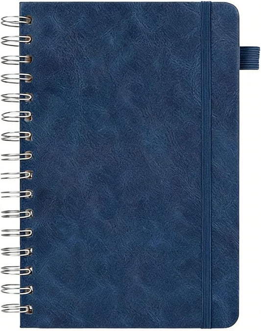 Hardcover Double Coil Spiral Notebook, Premium PU Leather Cover Twin Wire Binding Journal with Elastic Band, A5 Business Notebook for Office, School, Writing & Note-Taking