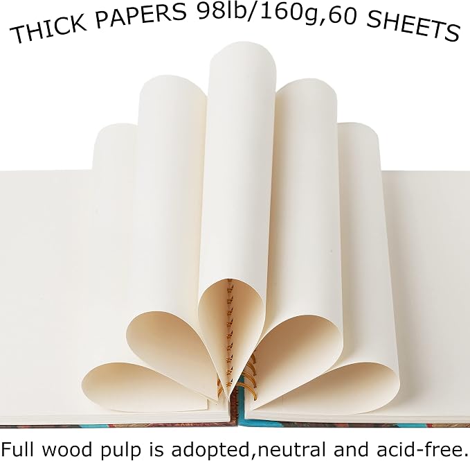 A4 Spiral-Bound Sketchbook，SuyuanArt Sketch Paper Pad, 120 Pages (60sheets) of Premium 160 GSM Smooth Thick Paper, Mixed Media Sketch Book Drawing and Sketching for Kids Adults