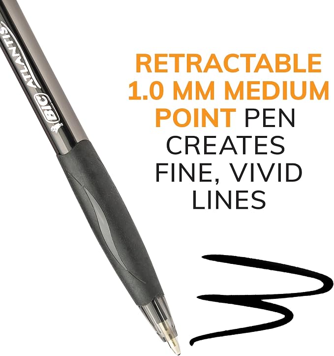 BIC Black Ballpoint Pens, Medium Point 1.0mm | Retractable | Ultra Smooth Writing | 4-Count | Pack of 2