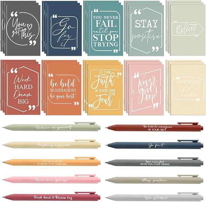 Fulmoon 120 Pcs Motivational Pens Inspirational Notebooks Gifts Bulk Inspirational Ballpoint Pen Small Note Pads Appreciation Gifts for Employee Nurse Volunteer Teacher Back to School (Colorful)