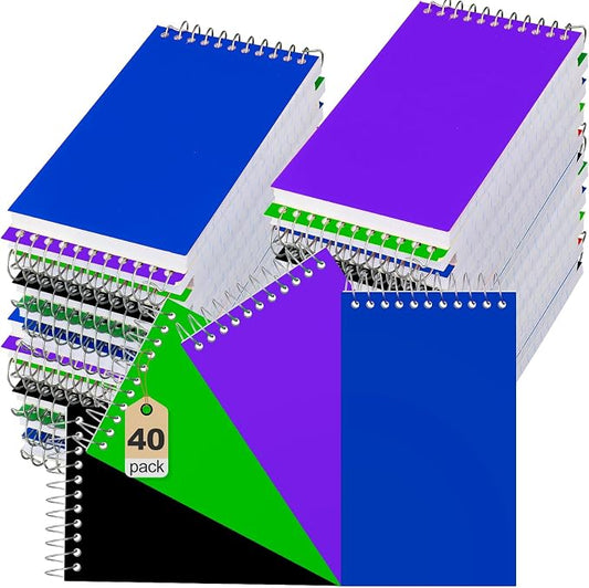 Leelosp Small Spiral Notebooks 3'' x 5'' Mini Memo Notepads Pocket Size Steno Pads with Lined & Wire Bound for End of Year School Gifts Office Nurse Essentials, 75 Sheets/Pad(40 Pcs,Dark Color)