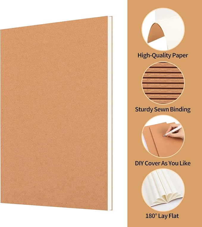 48 Pack A5 Blank Kraft Notebooks Bulk, Journaling Notebooks, Soft Cover Composition Notebook, 8.3x5.5 Inches 60 Pages Travel Journal Notebooks Set for Work, School, Writing