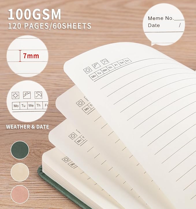 3 Pack Pocket Journaling Notebooks, A6 Small Notebook Total 360 Pages Journaling Notebooks For Note Taking Journals For Writing Mini Note Pads With Pen Holder 100 GSM Thick Paper(Green,Pink,Khaki)