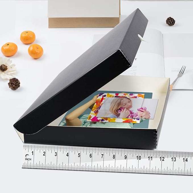 Lineco Clamshell Archival Storage Box, 11.5x17.5x1.75 Inch, Black | Acid-Free with Metal Edge Boxboard, Organize and Store Photos Documents Cards Negatives Magazine Prints Family Records DIY