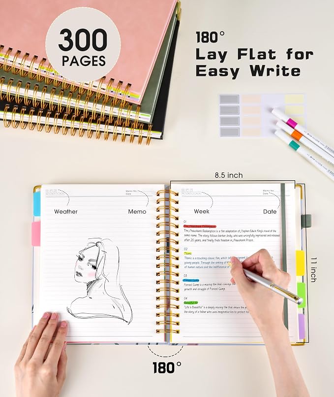 Spiral Notebooks 8.5"x11" for Work with Removable Dividers Tabs,300 Pages 5 Subject Notebook College Ruled,100GMS Notebook journal for School Note taking,Lined Journal for Women,A4 Colorful Botanicals