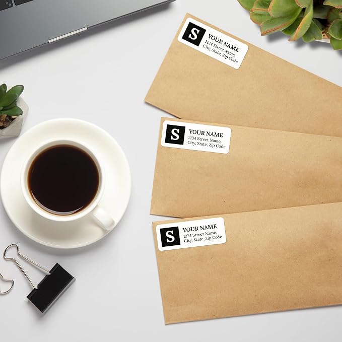Personalized Return Address Labels, Custom Address and Name Mailing Labels Square for Envelopes, 1x2.6 Inches, Flat Sheet of 60-1200 Made in USA by My Sign Center - Monogram