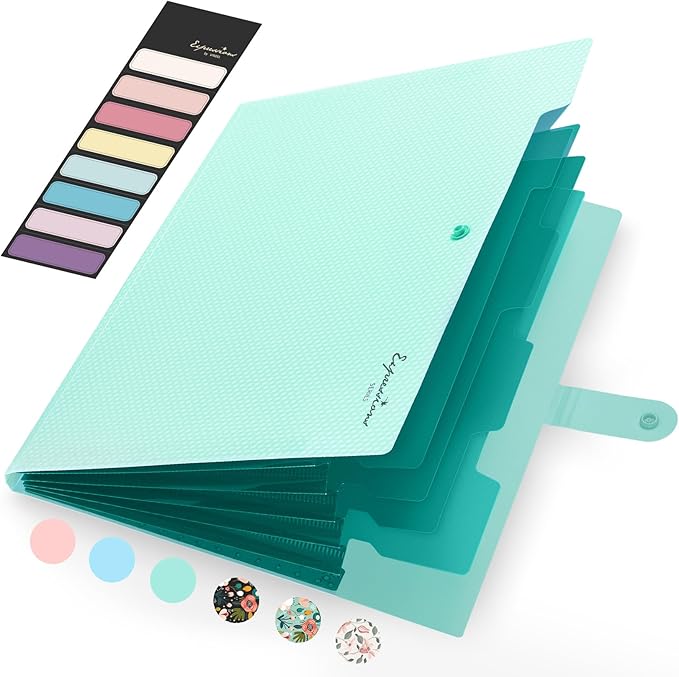 Sooez Green School Supplies File Folder, Letter Size Accordion File Organizer, Expanding File Folder for Document, Portable Paper Organizer for Office