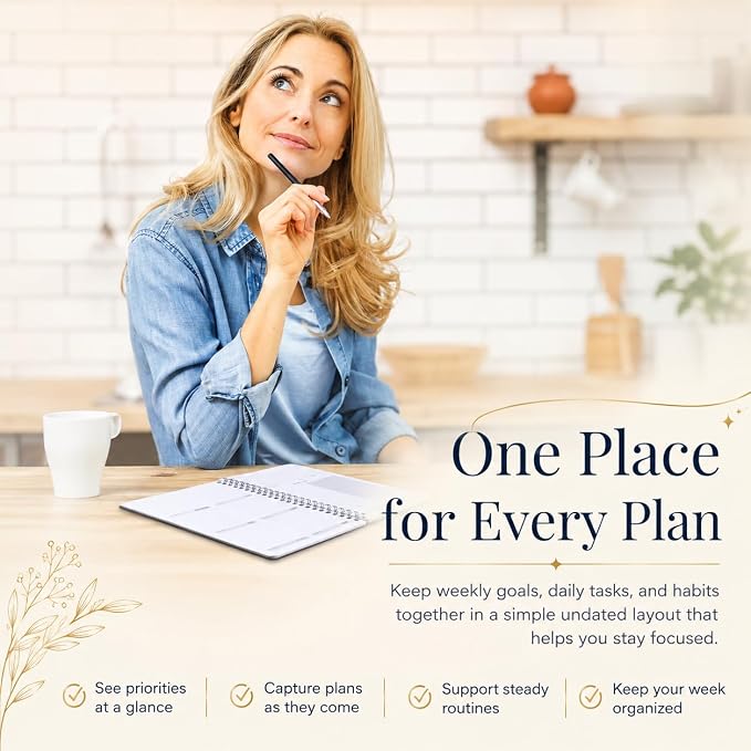 TREES Undated Weekly Planner, Weekly To-Do List, Goal and Habit Tracker | 5.8" x 8" Spiral-Bound Organizer for Weekly Goals, Tasks and Habits, Designed for Work, School and Everyday Planning
