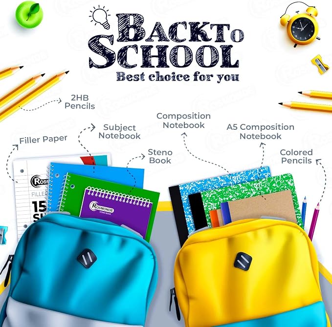 Rosmonde 36 Pack Spiral Notebook, Bulk 5 Subject Notebooks, College Ruled, 300 Pages(150 Sheets), 8 x 10-1/2", Bulk Subject Notebooks for Schools, Sturdy Spiral Binding & Soft Cover, Assorted Colors