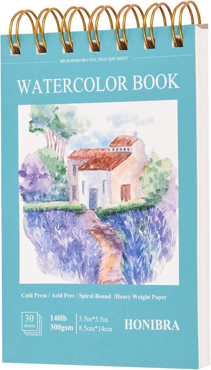 Watercolor Paper Pad 3.5"×5.5", Small Watercolor Sketchbook 140lb/300g, 30 Sheets Spiral Bound Art Journal for Drawing & Painting Gifts for for Artists