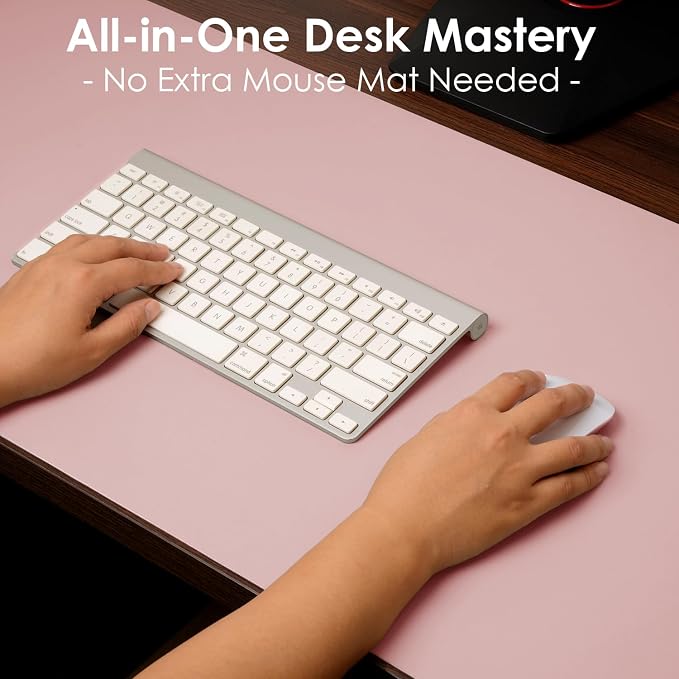 Leather Desk Pad Protector, Waterproof Mouse Pad, PU Desk Mat, Office Desk Cover, Desk Writing Mat for Office/Home/Work/Cubicle (Light Pink) 31.5x15.7 in