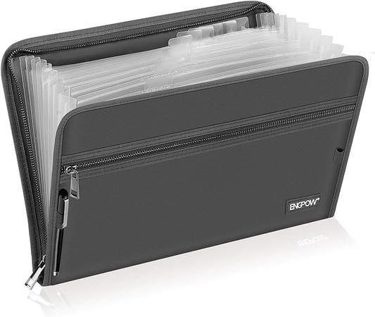 ENGPOW Expanding File Folder,Fireproof 13 Pockets Document Organizer Bag | Accordion File Organizer with Zipper＆Labels,Portable Home Travel Safe Storage for Important Files,Papers,Letter Size,Gray