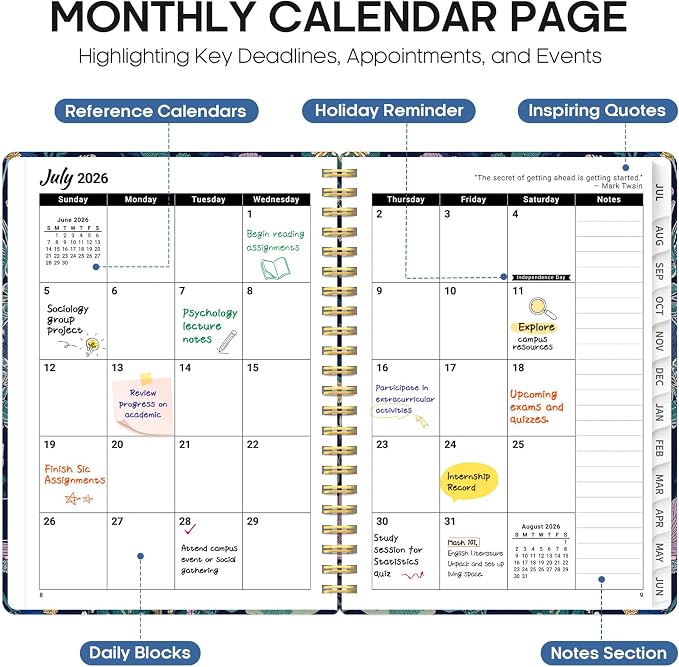 Planner 2026-2027, Academic Year Monthly and Weekly Calendar Planner, Jul 2026 - Jun 2027, Hardcover Teacher Student Planning Agenda book with Tabs, Perfect for School Office Supplies, 6.3" x 8.5" - Midnight Cranes