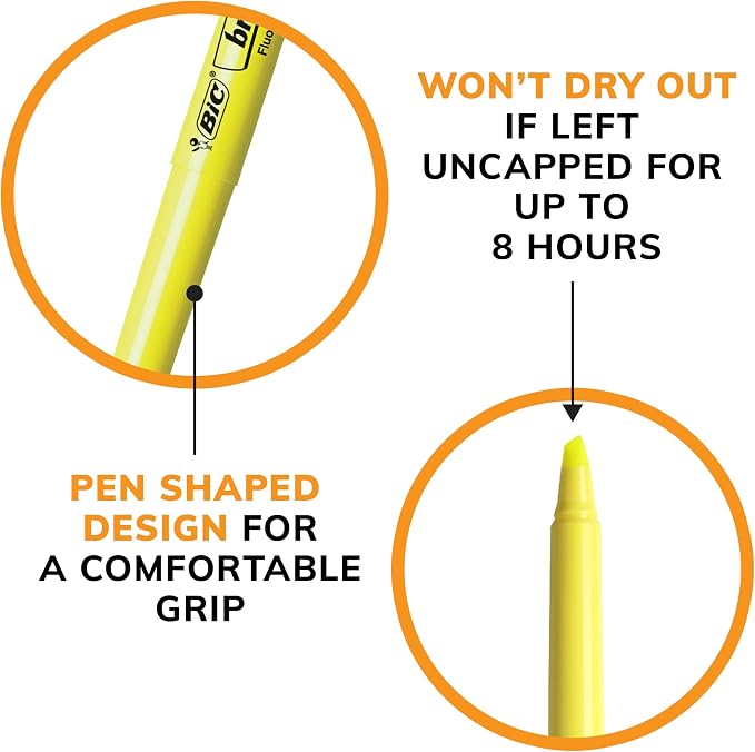 BIC Brite Liner Highlighters, Chisel Tip, School Supplies for Students and Teachers, Ideal for Notes and Textbooks, 12-Count Pack in Yellow