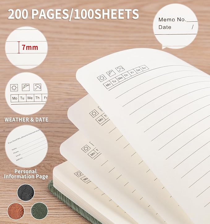 A5 Lined Journal Notebook for Women Men, Tree Ring Leather Journals for Writing, 200 Pages Thick Paper, Daily Journal Notebook for Work, School, Note Taking, Business, Travel, College Ruled