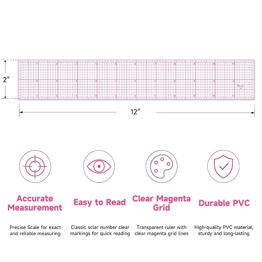 YLaziion Clear Ruler for Sewing 2x12 Inch Grid Graph Ruler 1.4mm Thick PVC | Transparent Sewing Ruler, Pattern Grading Making, Clear Flexible Plastic Graphing Ruler, Quilting & Crafts Measuring Tool