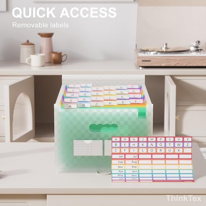 ThinkTex Accordion File Organizer, 26 Pockets Expanding File Folders,Green | Monthly Bill Receipt Documents Organizer, A-Z Colorful Tabs, Letter/A4 Size for Classroom Office Organization Home Hospital