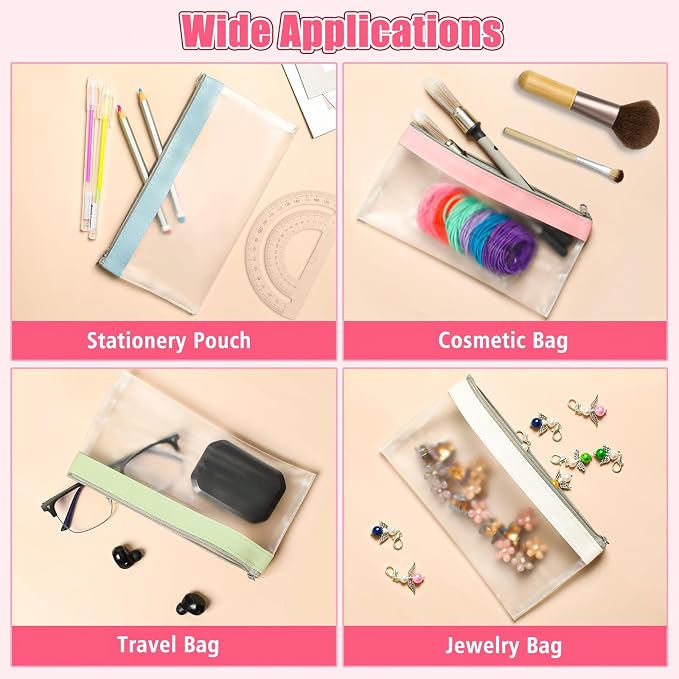 4 Pack Clear Pencil Pouch, Cute Pencil Case, Pencil Bag With Zipper | Teen Portable Pencil Pouch for School & Stationery Supplies