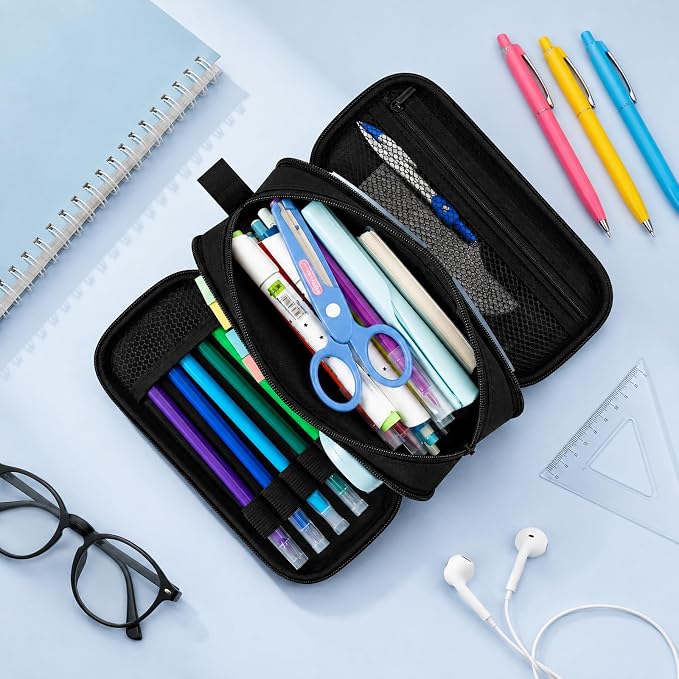 Game Controller Pencil Case for Boys Kids Teens, Large Capacity Pencil Pouch with 3 Compartments, 7 Pockets and Label Pocket for School College Office Travel (Purple & White)