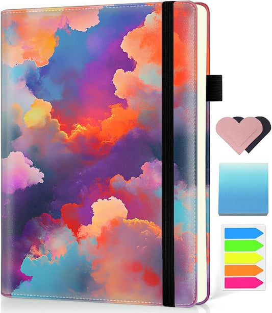 Hardcover Executive Notebooks, A5 PU Leather Lined Journal Notebook, 200 Pages Thick Paper Subject Notebooks for School,Work,Home Writing Business Notebook, Diary Book ，Colorful Sky
