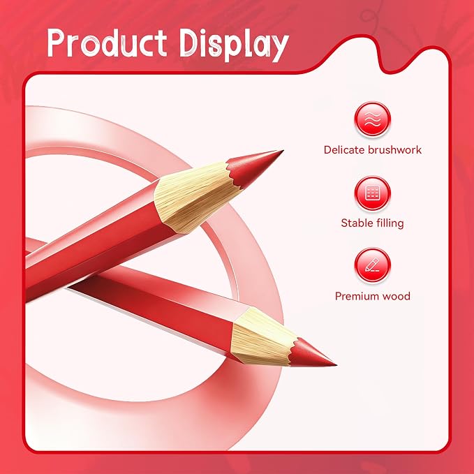 12 Piece Red Colored Pencils Set with Sharpener, Pre-Sharpened Professional Wooden Art Pencils for Artists Drawing and Sketching, Premium Colored Tone Supplies Delivering Detailed Painting(Red)