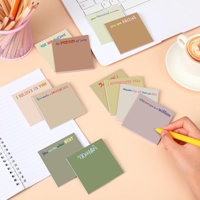 Yinder 24 Pcs Inspirational Sticky Notes, Back to School Supplies, Cute Motivational Sticky Notes Pad Employee Appreciation Gifts Bulk for Teacher Coworker Office 3 x 3'' (Thank You,Boho)