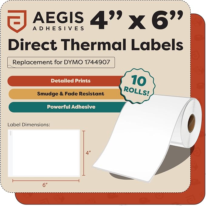 4x6 Shipping Labels, Direct Thermal Labels, DYMO 4XL 1744907 | Return Address Labels for Mailing, Packages - Compatible with Zebra, Rollo Printers - (2200 Count, 10 Rolls, Not 5XL)