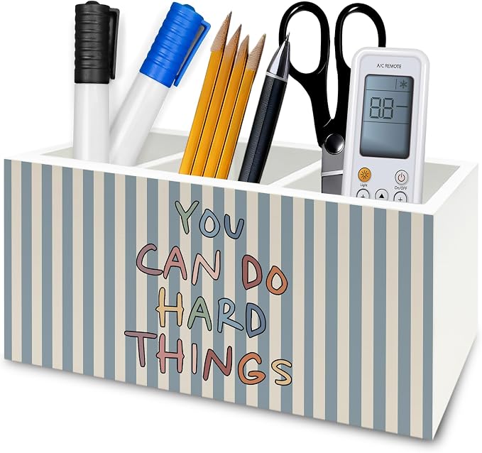 Boho Classroom Inspirational Pen Pencil Holder Organizer for Desk, You Can Do Hard Things Motivational Wooden Box Signs Decorations for Home Office Desk Tabletop, Inspirational Gifts for Women