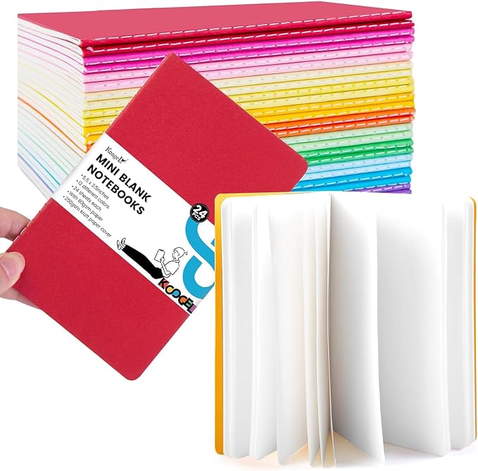 Koogel 24 Pack Mini Pocket Notebooks, Small Blank Notebooks 3.5 x 5.5 Inch Memo Steno Tiny Notepad Bulk 48 Pages of each Journals for Kids Students Nursing School Essentials Office Supplies 12 Colors