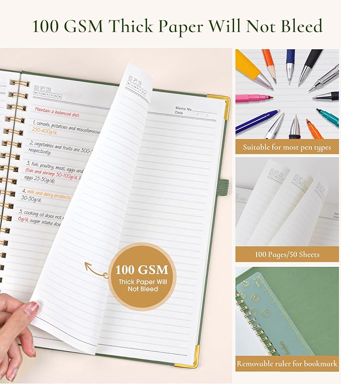 Hardcover Spiral Notebook Journal 8.5” x 11”, A4 Large Cute Notebooks for Women Men, Lined College Ruled Notebook, 100 GSM Paper, Spiral Bound Journals for Work School Note Taking Business, Petite Blooms