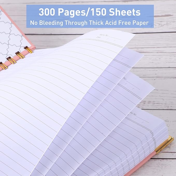 Spiral Notebook, Hardcover Leather Journal for Women Men, 300 Page Thick Notebooks College Ruled for Work, School, Note Taking, Writing Journals, Large A5 Notebook with Tabs Sticky, 5.7" x 8.5", Pink