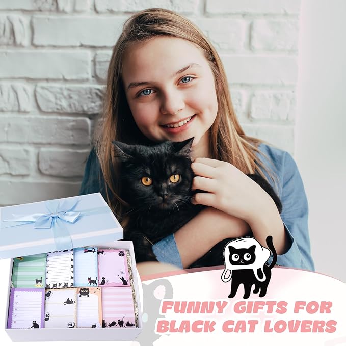 Chiisong 12 Pads Black Cat Sticky Notes 3x4 Inch Cat Notepad Cute Self Stick Notepads Funny Adhesive Memo Pad Office Decor Gifts for Animal Lover Gift Meeting Office Christmas Supplies