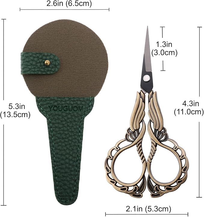 YOUGUOM Embroidery Scissors with Cover, Mini Sewing Shears | Small, Sharp, Precision, for Needlework, Cross Stitch, Crochet, Threading, Artwork, 4.3in, Craft DIY Tools, Left/Right Handed