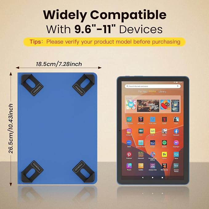 MoKo for Universal 11 inch Android Tablet Case with Pen Holder, Blue | Fits All 9.6-11 inch Tablets, Slim 360 Degree Rotating Cover, Multi-Angle Stand, Front Pocket, No fit iPad/NO back opening