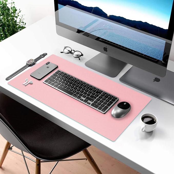 Aothia Double-Sided PU Leather Desk Pad - Non-Slip Large Mouse Pad & Desk Mat for Office, Home - Waterproof, Easy to Clean, Durable Dual-Sided Surface (23.6"x13.7", Pink)