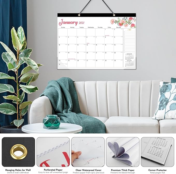 Tcamp Desk Calendar 2026-2027, 18 Months Desktop Calendar from July 2026 to December 2027, Large 17" x 12" Wall Calendar with Julian Dates, Desk Planner for Home School Office Desktop